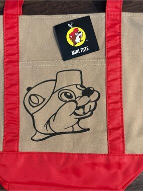 Buc-ee's Mini Tote in Tan with Red Trim